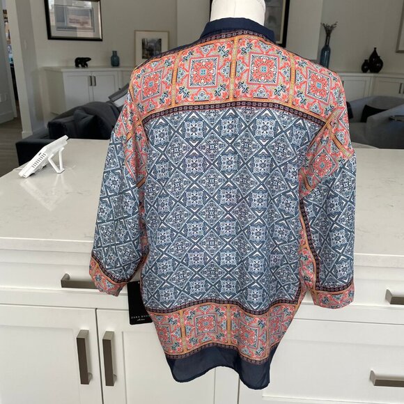 Zara Basic Collection Drop Shoulder Oversized Tunic Top Blue Wht Org Sz S NWT - Picture 6 of 12